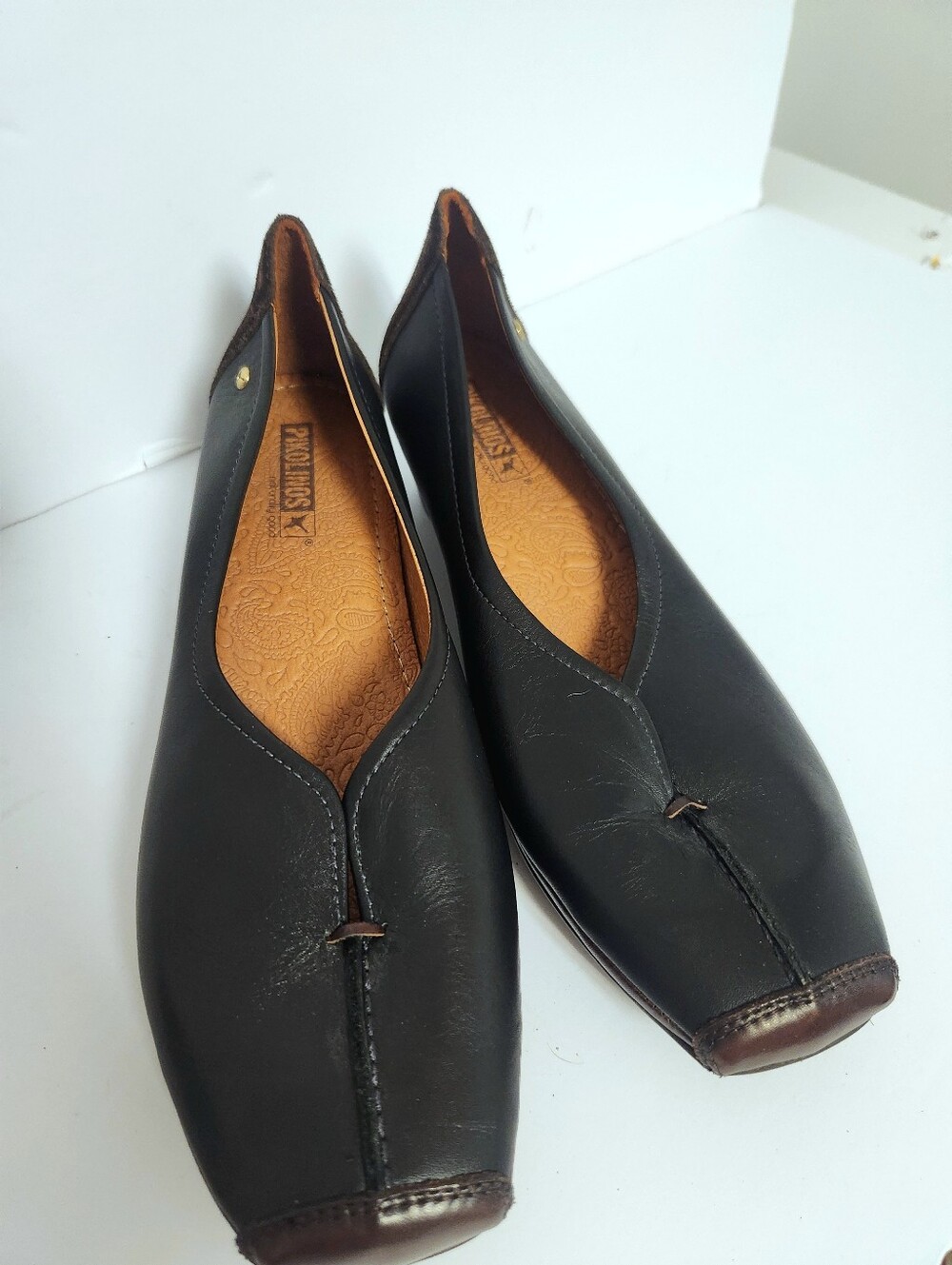 Pikolinos Gandia Square Toe Low Heel Slip On Black Brown Leather NWOB 41 Comfort